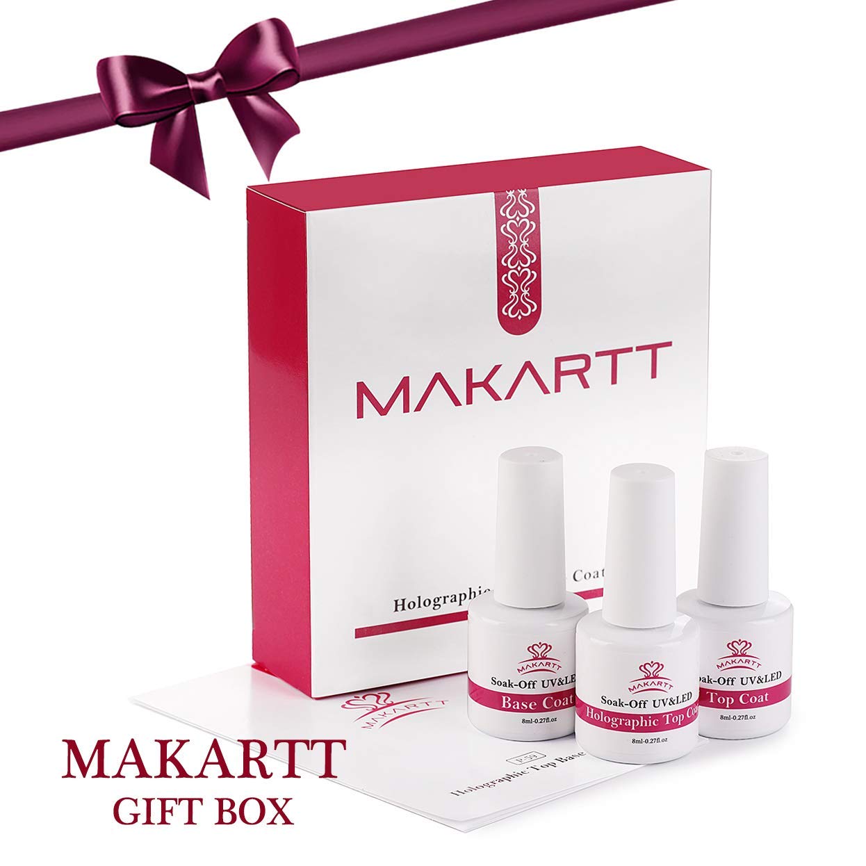 Makartt Holographic No Wipe Top Base Coat Set Soak Off UV LED Gel Nail Polish Glitter Mirror Top Base Coat Poly Nail Extension Gel Shine Finish and Long Lasting 8ml P-59 : Beauty