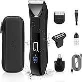 Bomic Manscape 3-in-1 Body Trimmer for Men, Groin, Pubic & Ball Hair Shaver No-Nick, Nose Hair Trimmer, Body Groomer for Smooth Shaving, Lightweight with Travel Lock, LED Display, IPX7 Waterproof
