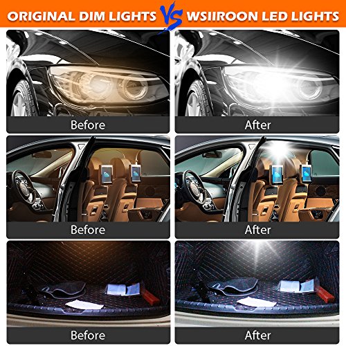 Car Led Light Bulbs, WSIIROON Super Bright Led Bulbs for Car Interior Dome Map Door Courtesy License Plate Trunk Lights, Compact Wedge T10 194 168 2825 W5W 175 158, White(10 Pack)