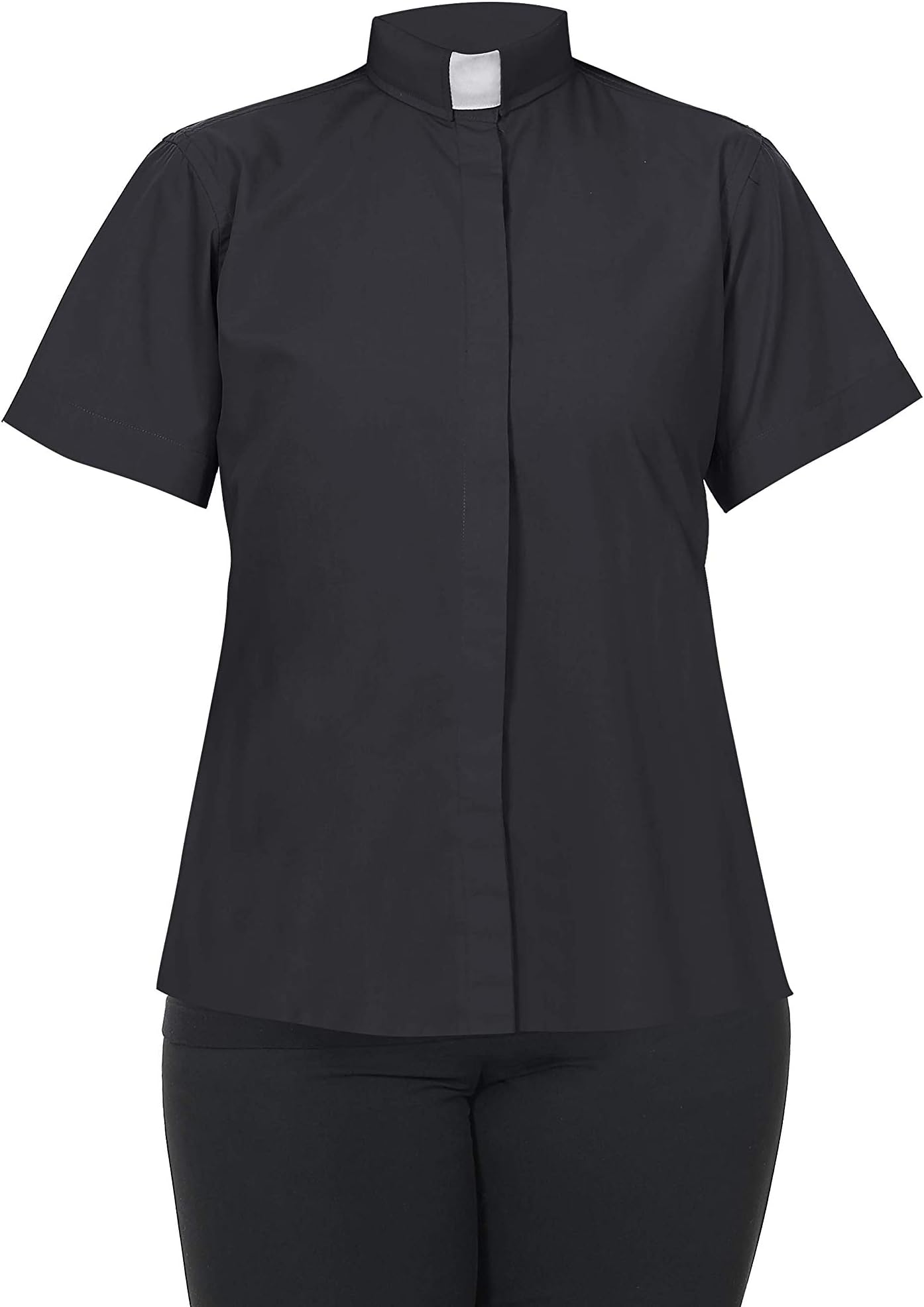 FHS Ladies Clergy Shirt Tab Collar - Short Sleeves (Black, 14)