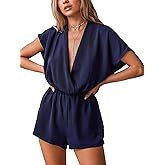 CUPSHE Women Summer Casual Short Sleeve Wide Leg Jumpsuits Dressy Ruched Wrap Rompers Trendy Outfits
