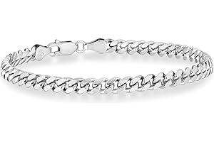 Miabella Italian Thick 925 Sterling Silver Solid Cuban Link Curb Chain Bracelet for Men, 3.2mm, 5mm, 7mm Made in Italy