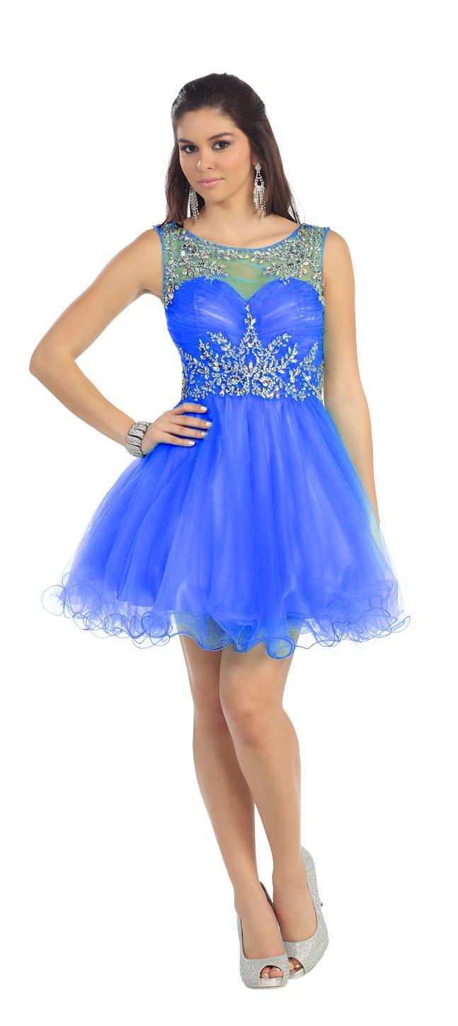 US Fairytailes Cocktail Party Sheer Junior Prom Dress 21090