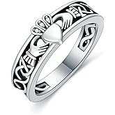 LELOUCHY Claddagh Ring Celtic Knot Irish Couples Heart Personalized Memorial Band Poison Rings 925 Sterling Silver for Women Men