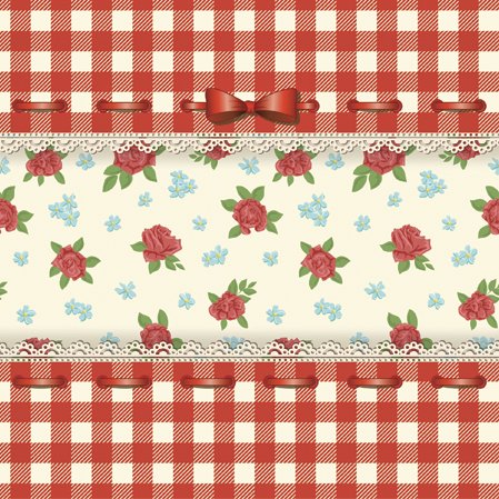 Paper Luncheon Napkins From My Countryside Tiny Red Roses on Tartan with Red Bow 40pcs