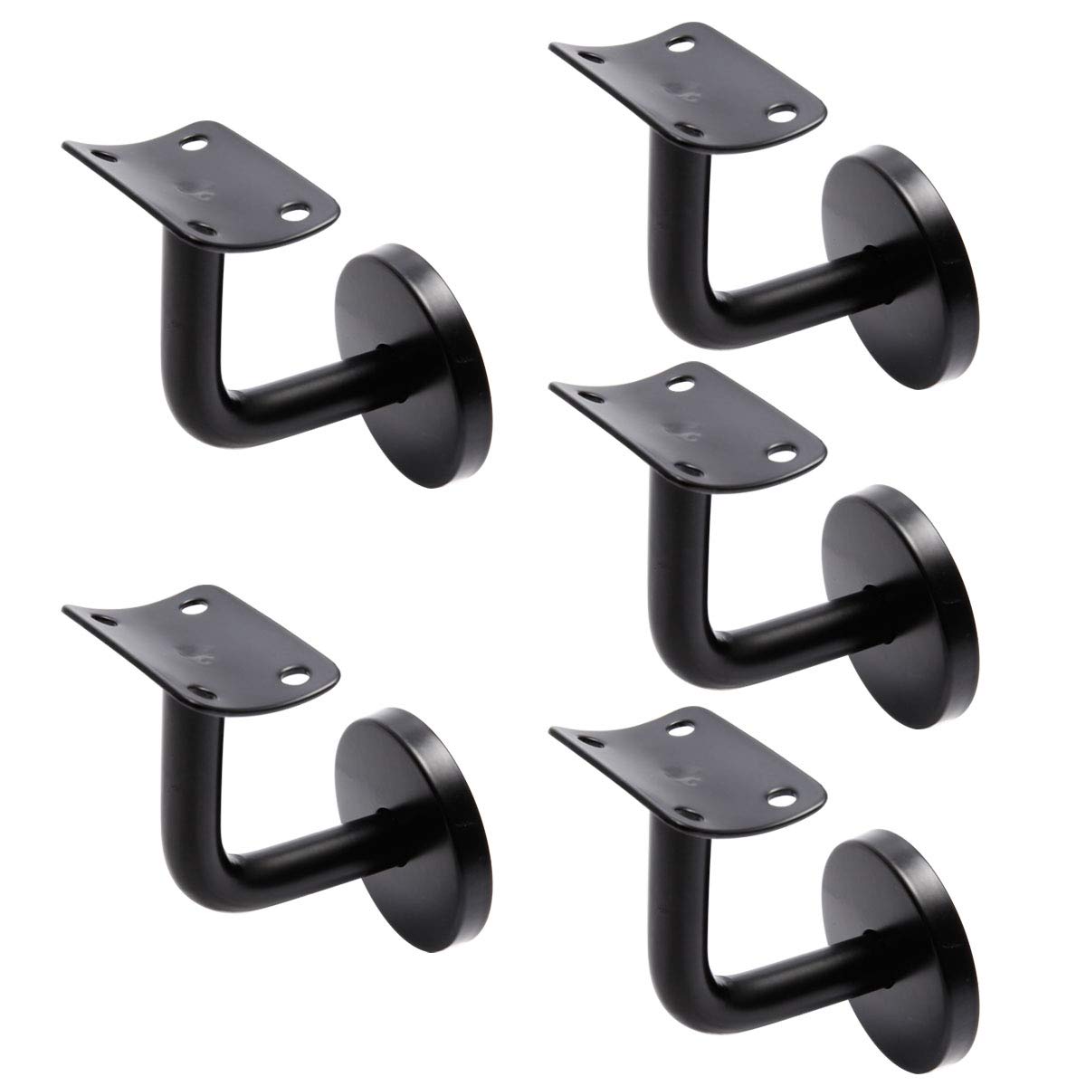 SurePromise 5 Pcs Black Handrail Brackets Bannister Stair Support Wall Mounted Hand Rail Bracket Balustrade with Base Cover Stainless Steel 201 (Curved)