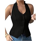 SweatyRocks Women's Button Down Vest Halter Tops Summer V Neck Sleeveless Going Out Tops