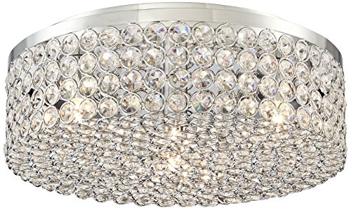 Vienna Full SpectrumVelie Close to Ceiling Light Flush Mount Fixture 12" Wide Chrome Round Crystal Glass Drum Shade for Bedroom Hallway Living Room Dining Room Bathroom Kitchen