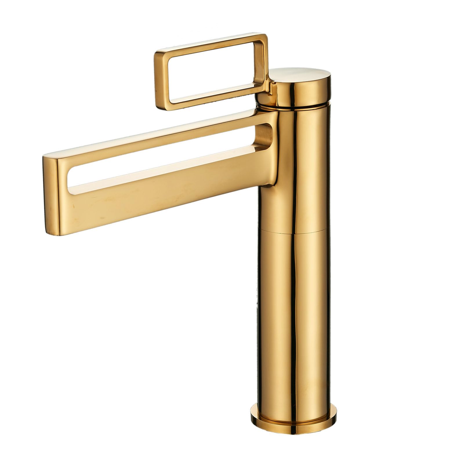 Bathroom Gold Tap Single-Handle Tap Rectangular Perforated Handle Brass Material with Water Supply Hoses