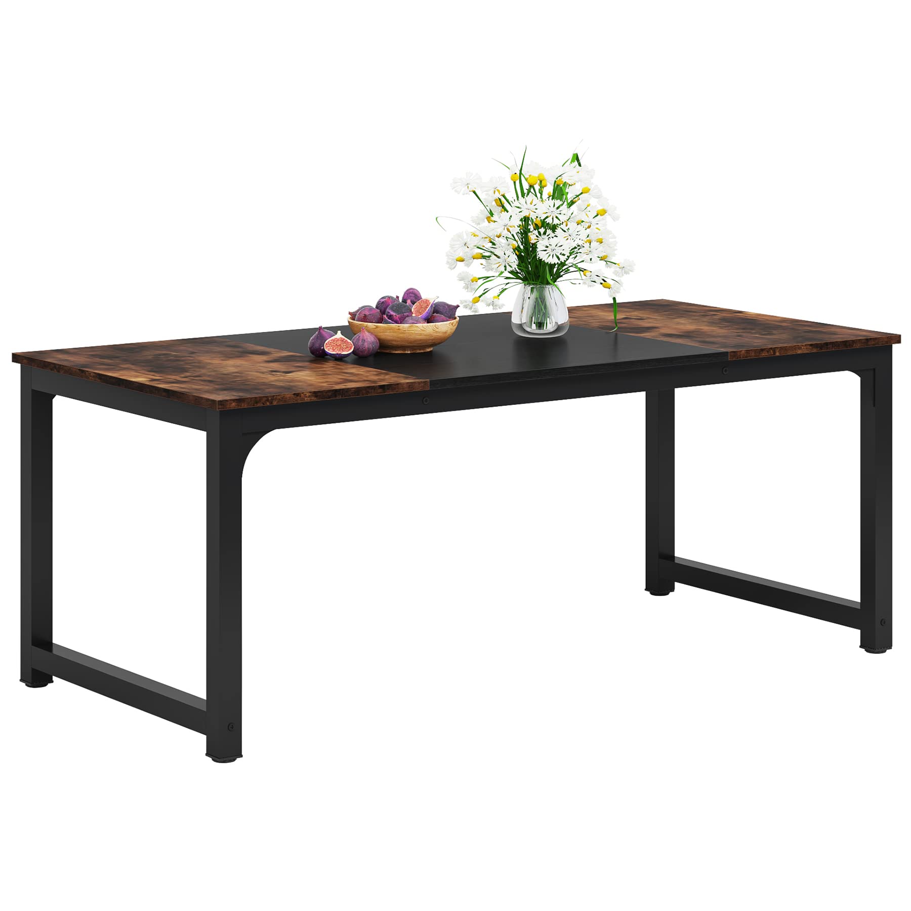 Photo 1 of LITTLE TREE 70.9 Inch Large Dining Table Rectangular Kitchen Furniture for 6 to 8 People, Brown+Black