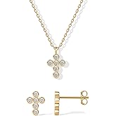 PAVOI 14K Gold Plated Cross Necklace and Earring Set for Women | Cubic Zirconia Religious Faith Jewelry Pack with Pendant Necklace and Stud Earrings