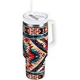 Nander 40oz Native American Tapestry Patterns Tumbler with Handle and Straw Lid,Insulated Coffee Cup Reusable Stainless Steel Water Bottle Travel Mug Cupholder,Keeps Cold or Hot
