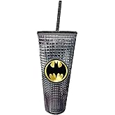 Spoontiques DC Comics Diamond Tumbler, 20oz - Textured Cup w/Staw, Double Wall Insulated, BPA Free - Batman