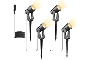 Svater Landscape Lighting Low Voltage,4 Pack Outdoor Spotlights with Transformer, Plug in LED Spot Lights for Yard, Backyard,House 12V 3000K Warm White, IP65 Waterproof