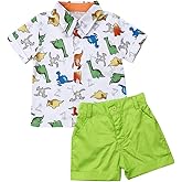Covvoliy 2Pcs Baby Boys Summer Clothing Sets Cute Letters Print Button Down Shirt+Shorts Outfits Toddler Clothes