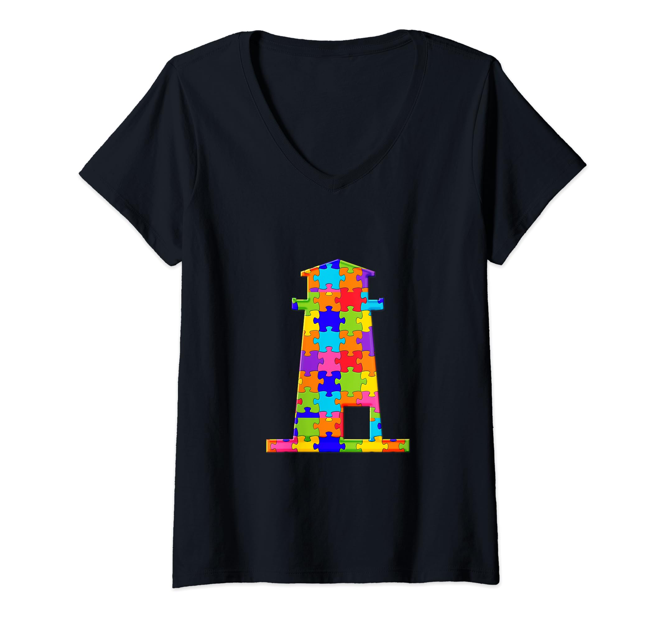 Lighthouse Light house Tower Jigsaw Autism Puzzle V-Neck T-Shirt
