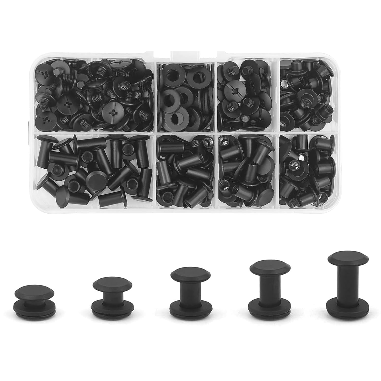 CANGCANG 100 Sets Chicago Screws, M5*4/6/8/10/12mmScrew Rivets for Leather,Binding Screw Set,Flat Belt Screw, Brass Screws,Metal Replacement Rivets for Book Bag