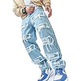 WEIBUMAOYI Men's Wide-Leg Jeans Straight Leg Carpenter Denim Pants Loose fit Trousers