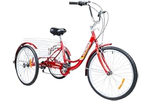 MarKnig 7 Speed Adult Tricycle, 24/26 Inch 3 Wheel Bikes with Large Basket, Cruiser Bike for Women/Men/Seniors, Adult Trike for Outdoor/Shopping/Recreation/Picnic, Three Wheel Tricycle for Adults