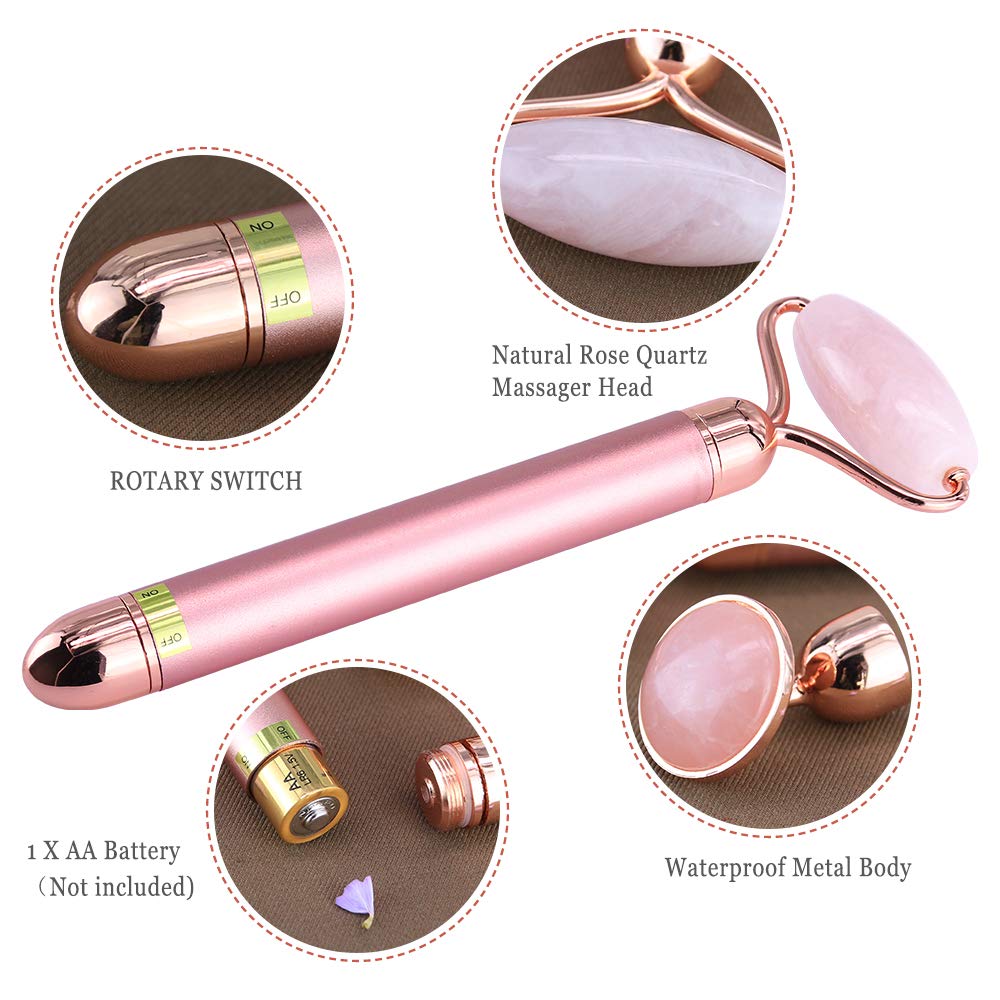 Elektrische Jade Face Roller, YEVIOR 2 in 1 Natürliche Jade Vibration Massagegerät Set,Gesichtsroller und Gesichtsmassager für Gesichts Halshaut Wangen Hautstraffung
