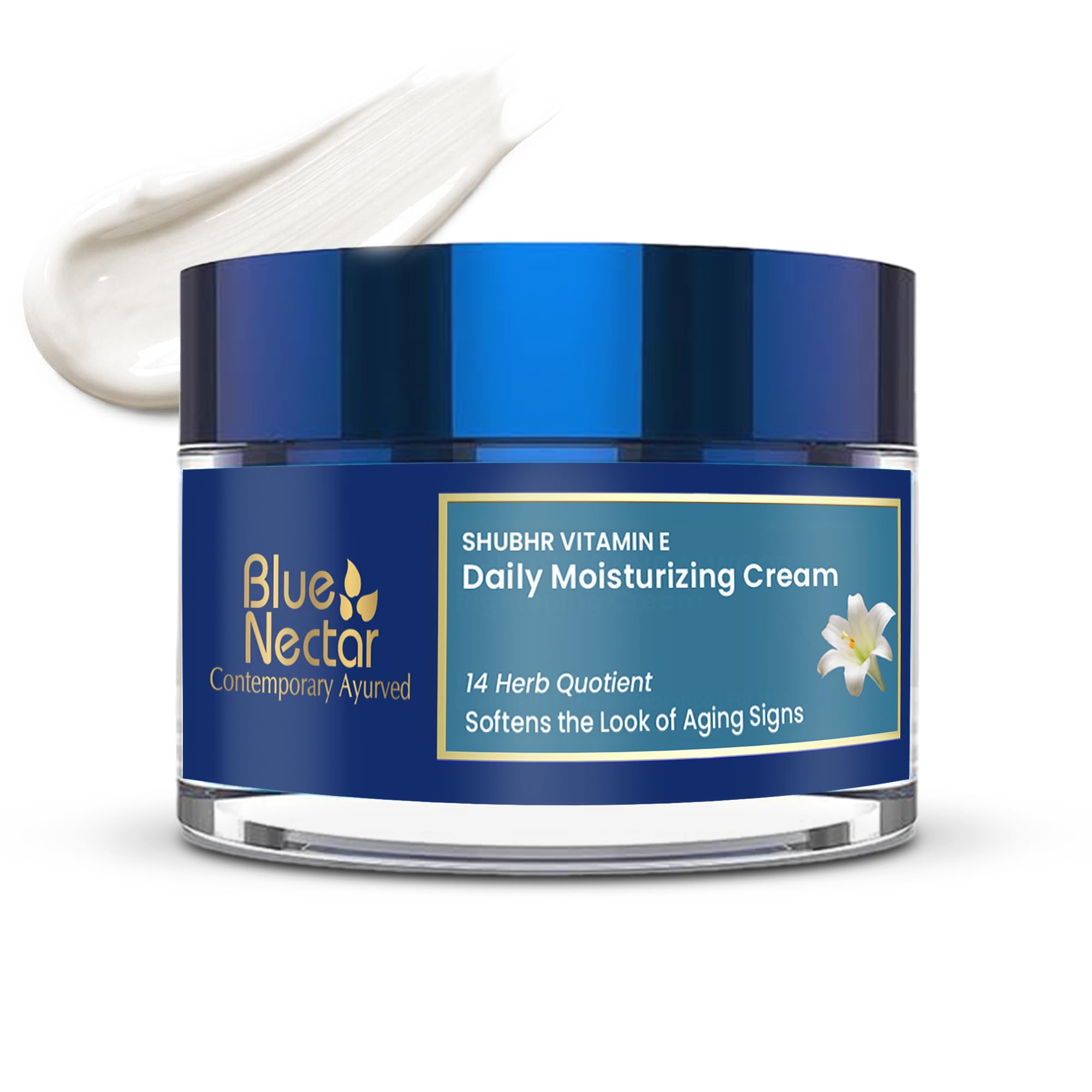 Blue Nectar Anti Aging Face Cream with Natural Vitamin C & E | Ayurvedic Moisturizer for Skin Firming | Natural Moisturizer for Women (14 herbs, 50g)