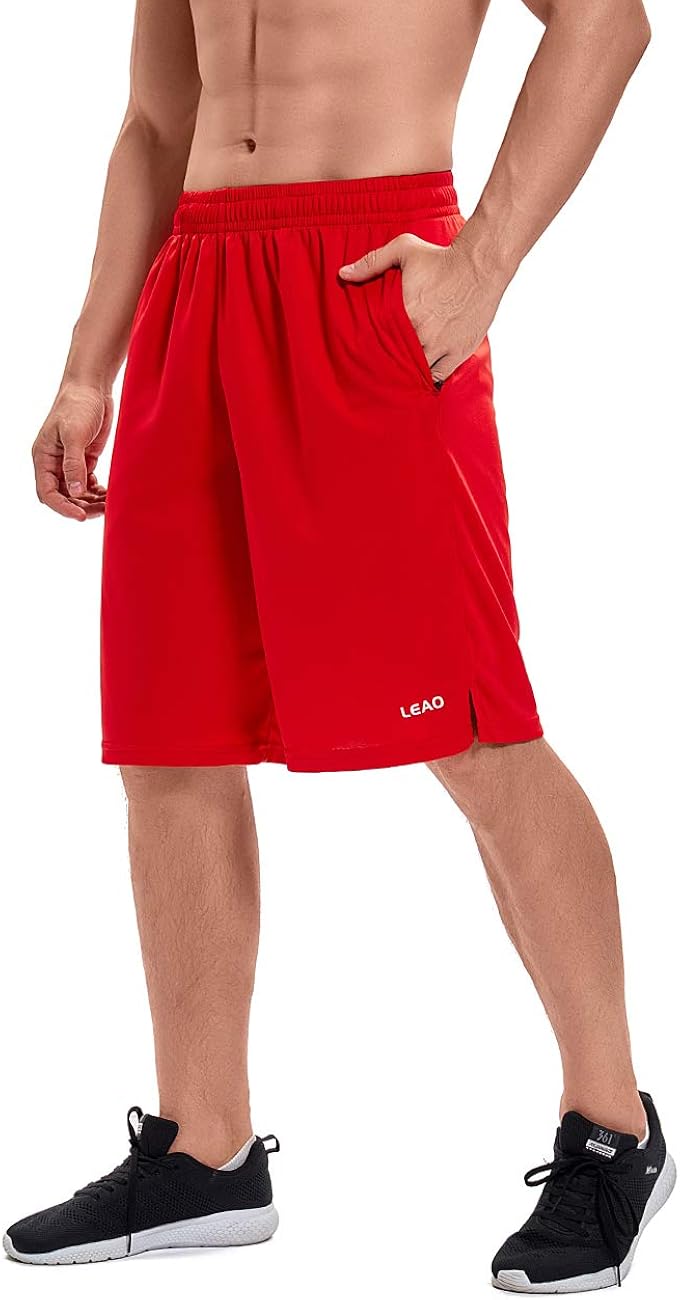 LEAO Men's Basketball Shorts with Zipper Pockets Quick Dry Loose-fit Sports Workout Running Shorts: Clothing