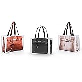 Dotpraise Chic Fashion-Inspired Tote Bag Set–Funny Gift for Women, Stylish Holiday Present, Reusable Shopping Tote & Grocery Bags (3-Pack Orange/Black/White)