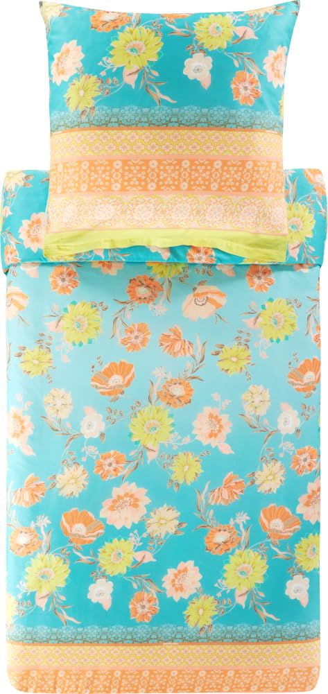 Bassetti POSILLIPO 9327385 Bed Linen + 1 Pillowcase 100% Cotton Satin in Green V1 Dimensions: 135 x 200 cm