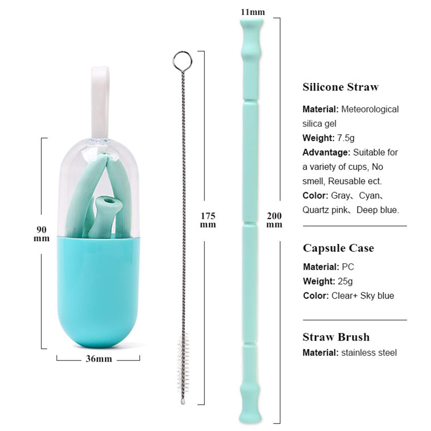 Collapsible Reusable Straws-RUCACIO Folding Drinking Straws Medical-Grade Food-Grade Reusable Drinking Straws Portable Straw with Hard Case Cleaning Brush(1 pack)