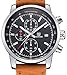 FOVICN Men's  Fashion Business Quartz Watch with Brown Leather Strap Chronograph Waterproof Date Display Analog Sport Wrist Watches, Black