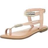 bar III Womens Vella Faux Leather Flat Sandals Beige 6.5 Medium (B,M)