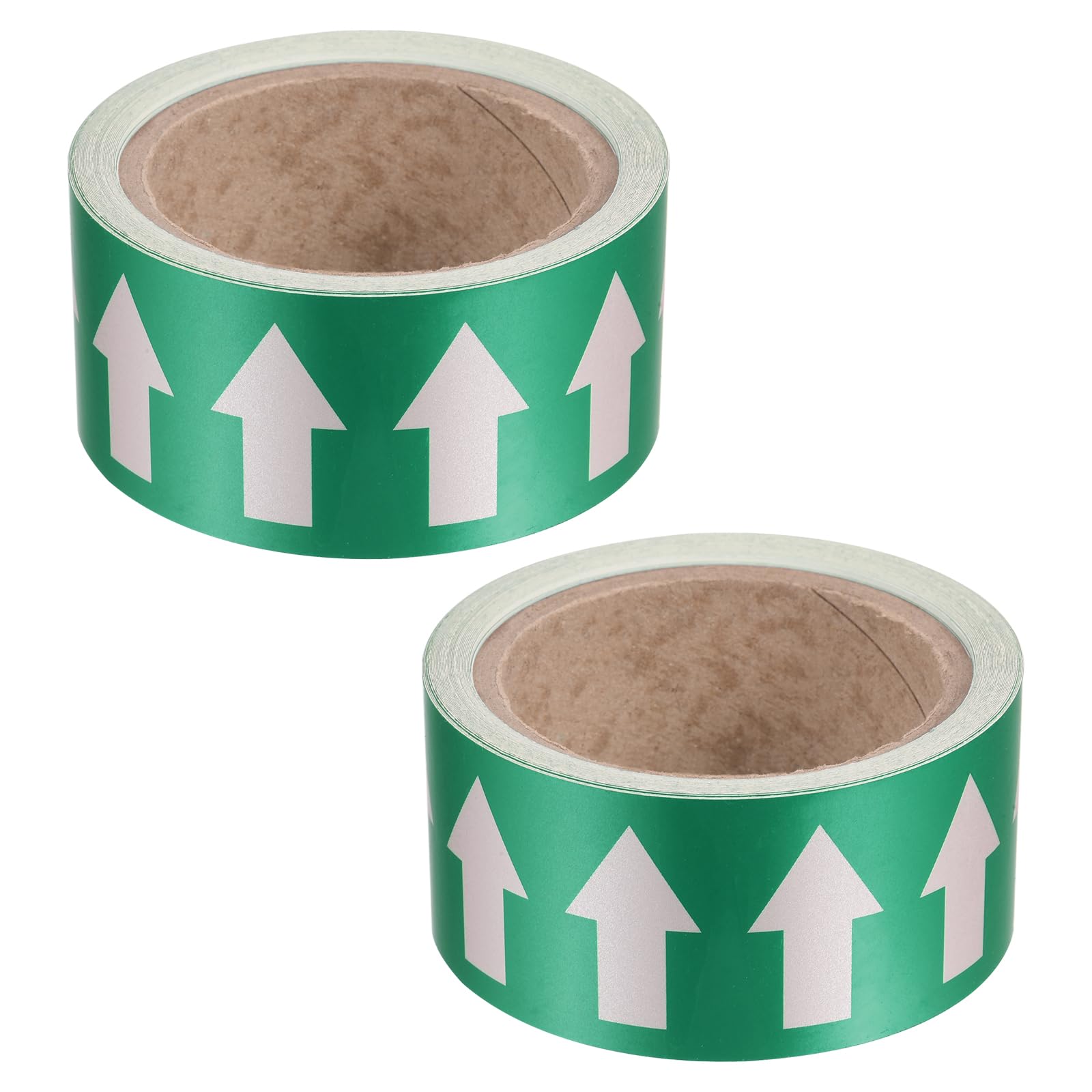 PATIKIL Flow Arrow Tape, 2 Roll Polyethylene Pipe Marking Sticker with Reflective Strip, Waterproof Heat Resistant, for Pipe Flow Directional Identification, 2 Inch x 33 Ft, Green/White