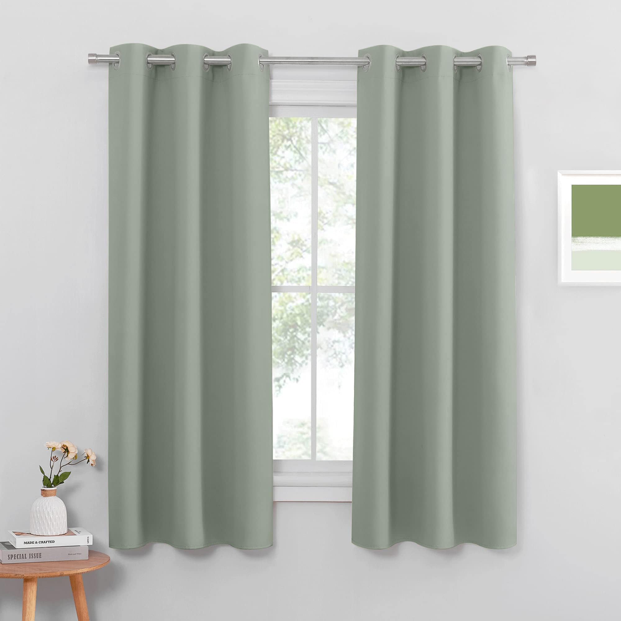 PONY DANCE Blackout Sage Green Curtains with Eyelet - Thermal Insulated Super Soft Curtains Noise Reduce Window Drapes for Bedroom, 42 x 63 Inches, Sage Green, 2 Panels — image 1