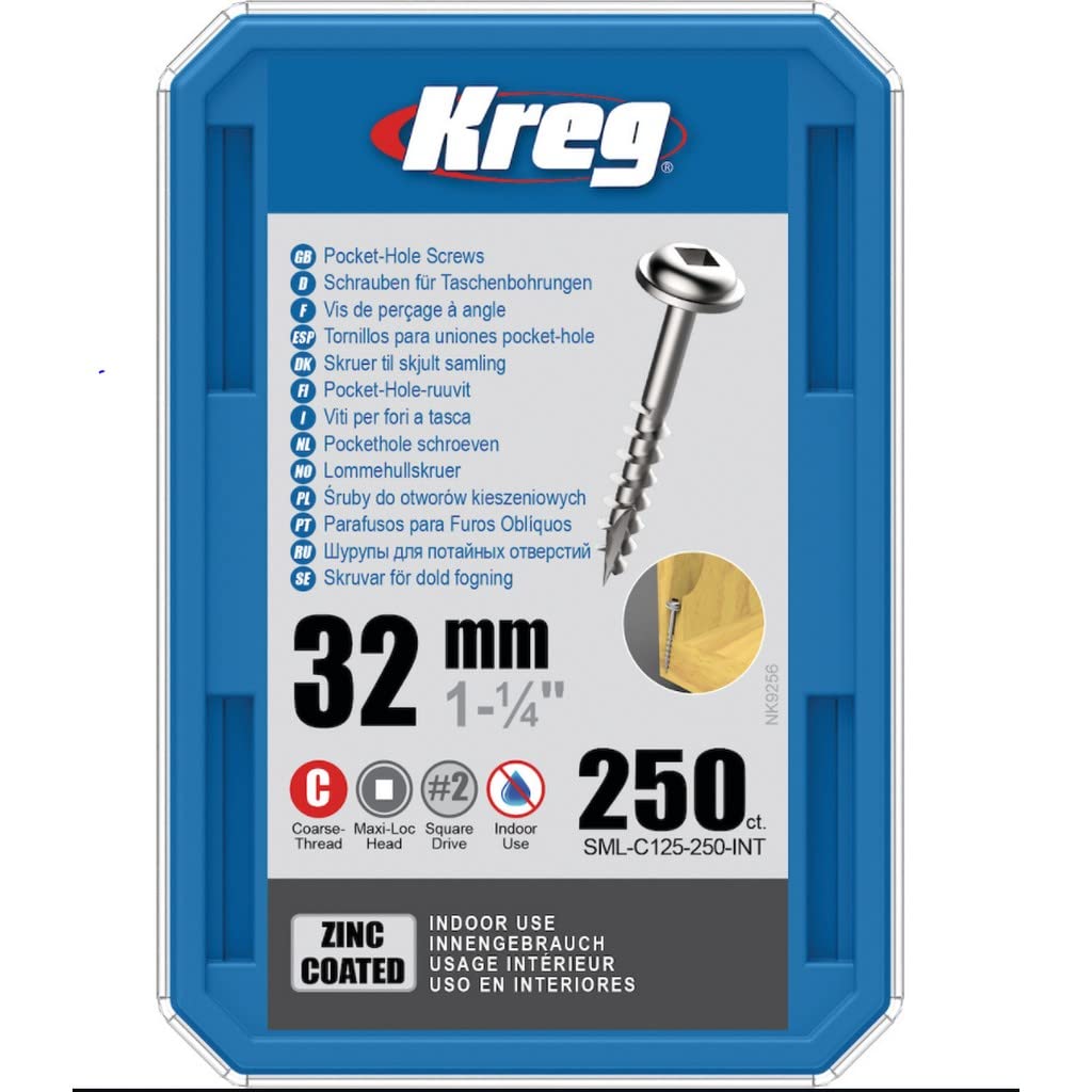 KREG KRE00055 Zinc Screw 32 mm with Coarse Thread - Box of 250 Screws - SML-C125-250-INT