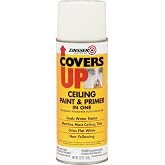 Zinsser Covers Up Ceiling Paint &amp; Primer Spray, White | Zinsser Covers Up ceiling spray, 13oz, Flat White. Flat-white stain-blocking paint + primer hides water &amp; smoke stains.