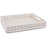 EDHAS Serving Trays Mango Wood Tray with Handles Serving Tray for Breakfast in Bed, Tea, Coffee with Cutout Handles (White) (14" x 11" x 2")