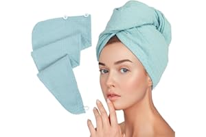 MAOPAOBEAUTY Microfiber Hair Drying Towel - 1Pack Waffle Long Hair Head Turban Wraps Terry Cloth Fast Absorbent Dry Anti Frizz Twist Plopping Curly Shower Turban for Women Wet Hair (Green,10.6x27.5inch)