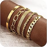 Chunky Gold Bracelets for Women Non Tarnish 14k Gold Plated Womens Gold Bracelet Stack Layered Cuban Rope Mesh Paperclip Cuff Bracelets Waterproof Jewelry Gifts