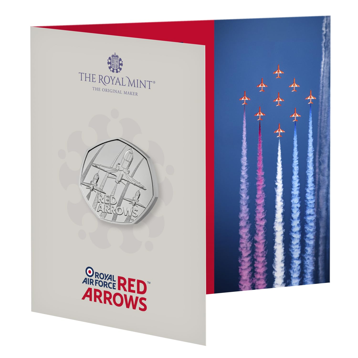 The Royal Mint -The Red Arrows 2025 UK 50p Brilliant Uncirculated Coin - Celebrating the Legacy of The Red Arrows, Presented in Colourful Fold-out Packaging
