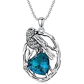 LONAGO Raven Necklace 925 Sterling Silver Crow Raven with Birthstone Pendant Necklace for Women