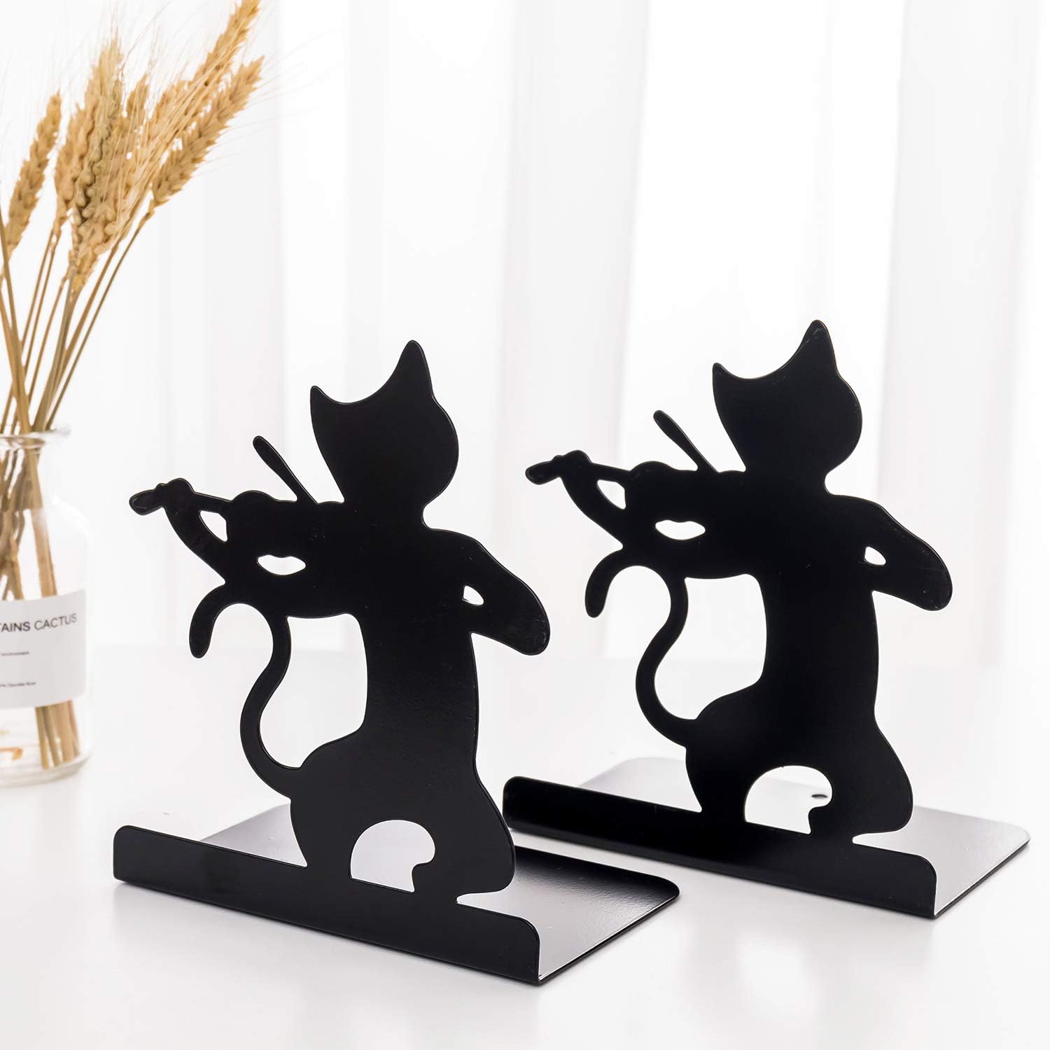 Metal Book Ends Heavy Duty Bookends Anti Slip Novelty Cat Bookends Book Holder Stand for Students Kids Children Non Slip Book Ends for Book Shelf Desktop Organiser for Home Office School - Image 5