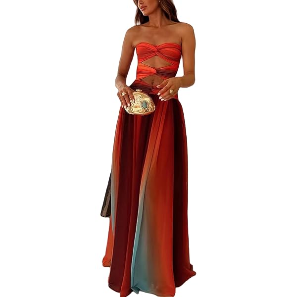 Women's Floral Satin Maxi Skirt Set - Strapless Crop Top & Slit Long Skirt Y2K Outfit