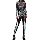 ALBIZIA Women's Skull Skeleton Halloween Costume Jumpsuit Bodysuit Cosplay Bodysuit Outfit