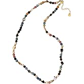 MINACHI Gravel Natural Agate Crystal Beads Choker Necklace, Reflective Stone Choker, Bohemian Vintage Chunky Costume Jewelry for Women