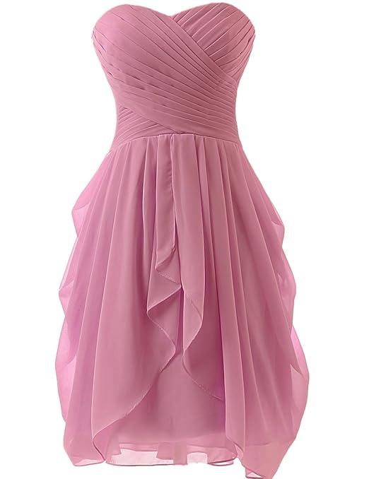 HUINI Kurz Ballkleider Chiffon Traegerlos Brautjungfernkleid Partykleider Rueschen Abschlussballkleid