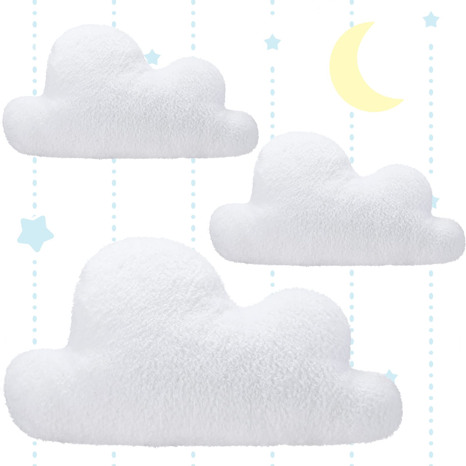 Photo 1 of Unittype 3 Pcs Clouds Shaped Throw Decorative Pillows Cute Soft Cloud White Waist Rest Cushion Lovely Floor Cushion Reading Pillows 2 Size Girls Kids Cloud(15 Inch, 9.8 Inch)