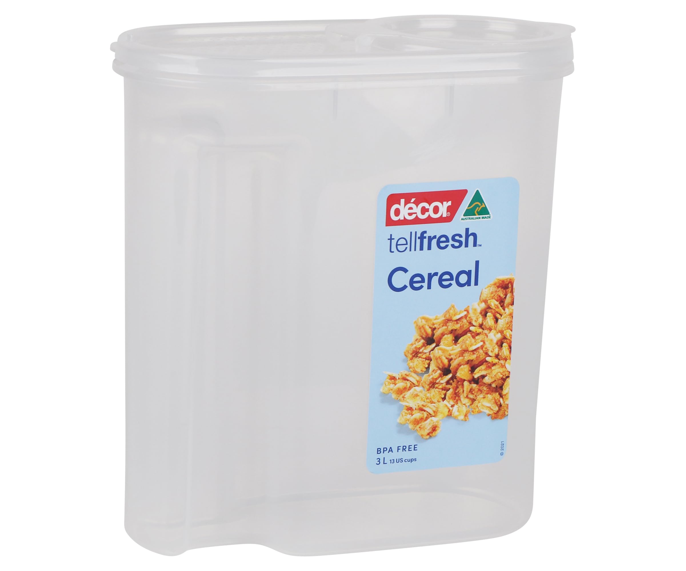 Décor Tellfresh Cereal Storage Dispenser | Large Airtight Container | Practical & Stackable Design | 3L