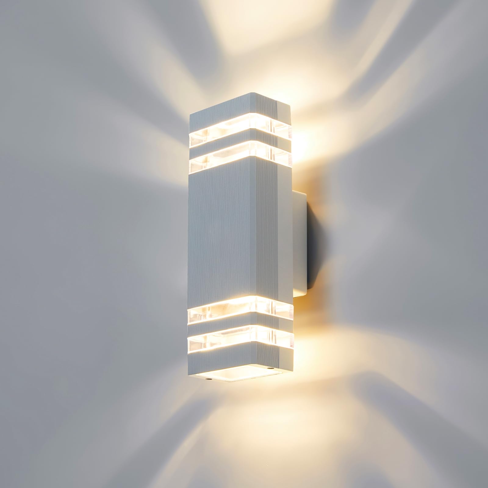 CELAVY Outdoor Wall Lights Mains Powered Outside Up Down Lights, IP65 LED Porch Front Door Light, Waterproof Square Exterior GU10 Modern Lighting External Sconce Wall Mounted for House, Light Grey