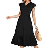 YIOYOLA Midi Dresses for Women 2025 Casual with Pockets Ruffle Sleeve Notched Neck A Line Tiered Boho Beach Summer Sundresses