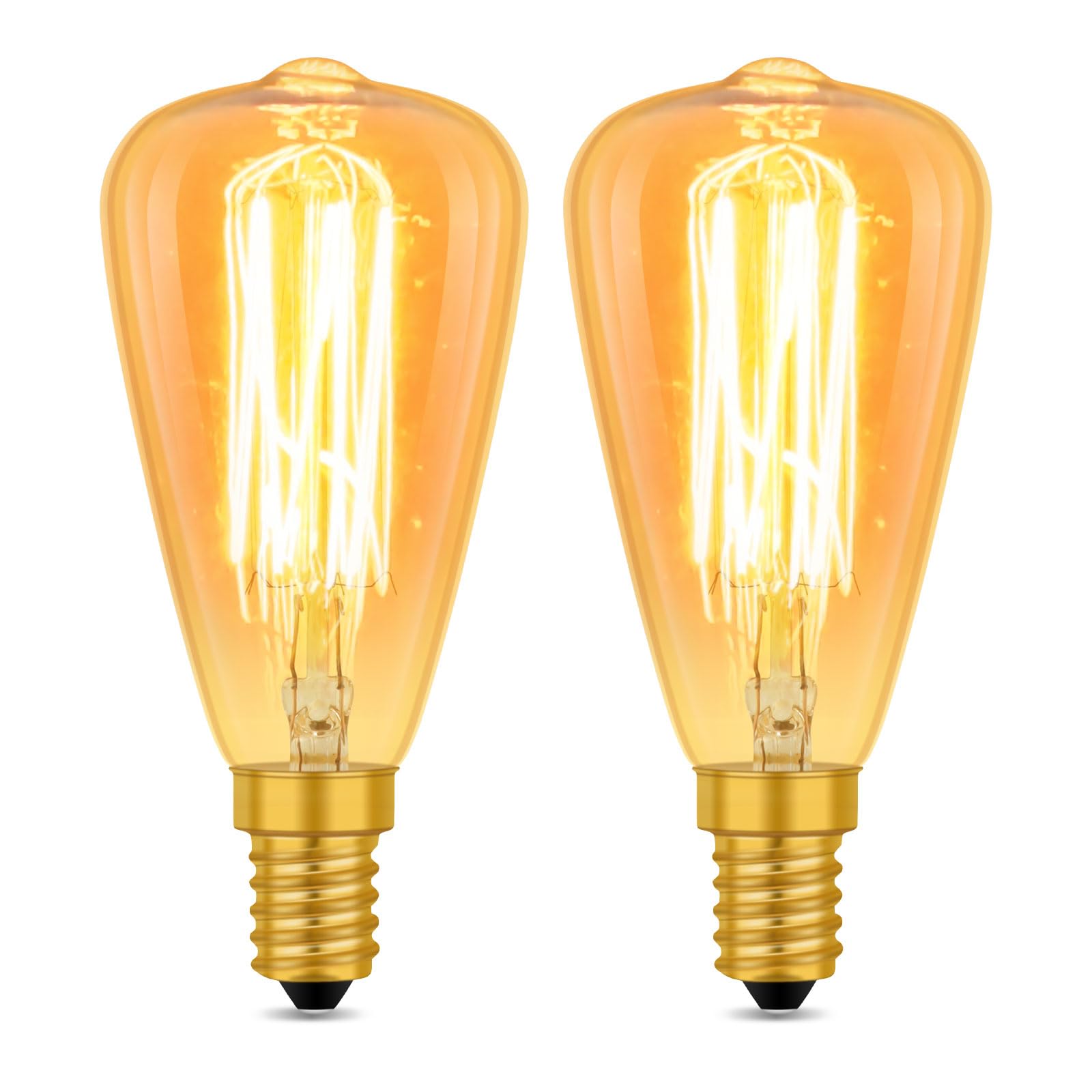 Caldarax 2 Pack Vintage Light Bulb E14 Dimmable, ST48 Decorative Light Bulbs, Retro Filament Amber Glass Warm White 2700K, 400 Lumen, Squirrel Cage, Vintage E14 Edison Screw Cap Bulbs